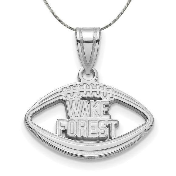 Sterling Silver Wake Forest U. Football Necklace - 20 Inch